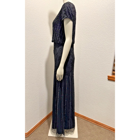 Adrianna Papell Black Beaded Maxi Formal Whimsigoth Fairy Sz 2 Ethereal - Picture 5 of 10